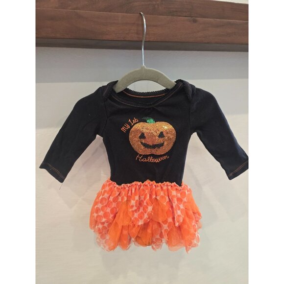 N/A Other - Baby Girls My 1st Halloween Black Long-Sleeve Bodysuit With Glitter Pumpkin & Or
